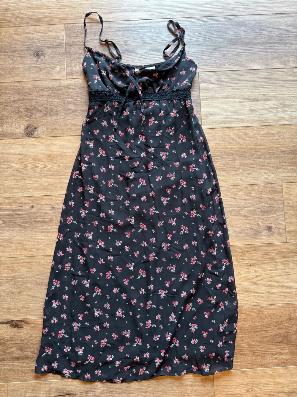 No Boundaries Black Floral Midi Dress with Pink Accents